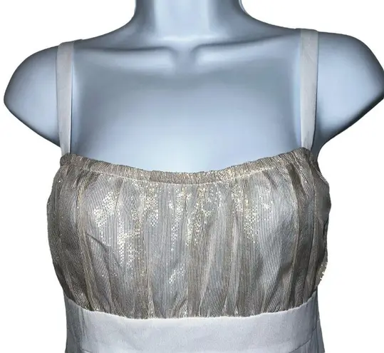 Cache  White With Gold Metallic Ruched Sheer Illusion Tank Cami Top NWOT Size 2