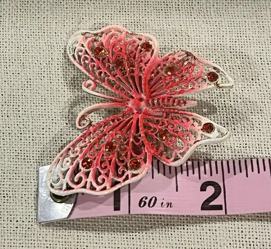 VTG Y2K Hot Ombre Pink Butterfly Brooch Pin Rhinestones Fairy Whimsical Party