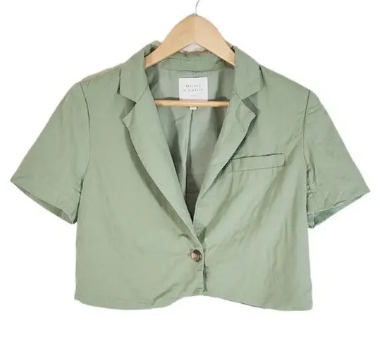 Maison D' Amelie Short Sleeve Cropped Blazer Jacket Size Medium Green
