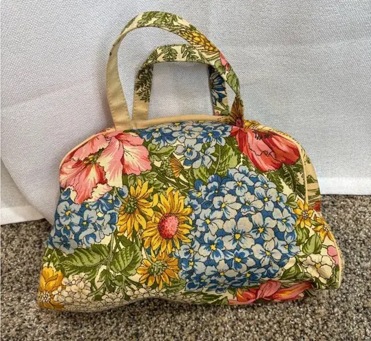 Vintage 70’s Floral Tote / Cosmetic Bag With Zipper Closure GVC Cottagecore Boho Green