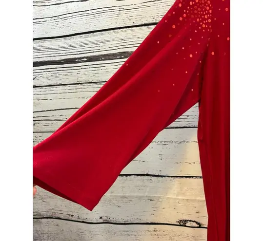 Susan Graver Women's Red Orange Polka Dot Long Sleeve Tee M