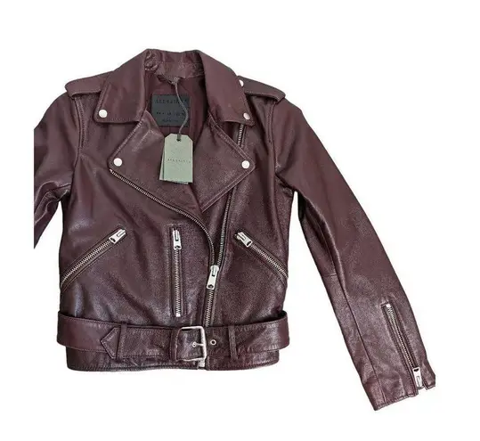 All Saints Balfern Leather Biker Jacket In Deep Berry Size 2 NEW