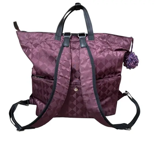 Kanana Project Burgundy Nylon Backpack Tote Bag Geometric Travel Large 14” x 17” Purple
