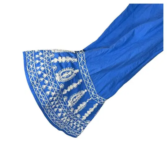 Roller Rabbit Blue Embroidered Trim Cropped Flowy Pants Size XS