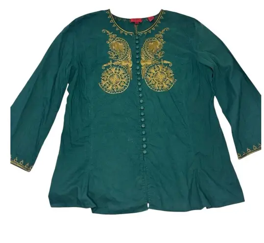 Hugo Boss Green Embroidered Blouse with Buttons