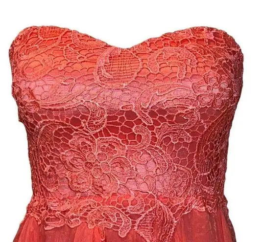 Daisy  FORMALS CORAL PINK HIGH LOW CHIFFON LACE STRAPLESS SWEETHEART DRESS SMALL