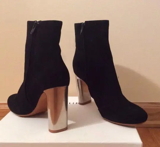 CELINE Old BAM BAM black suede leather ankle boots silver heel Sz 9.5 Brand New