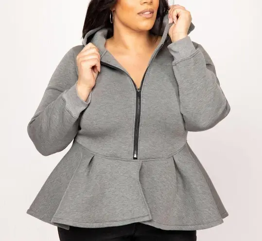 Eleven 60 Gray Peplum Hooded Sweater Jacket 1X