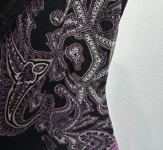 INC Vintage Medium Top Blouse Womens Y2K 90s Black Purple Stretch Sexy Femme