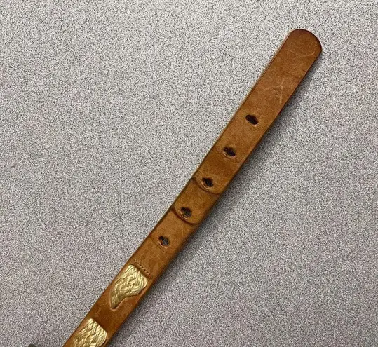 Jenny and the Boys Womens Belt Small Brown Leather Woven Hammered Brass Buckle