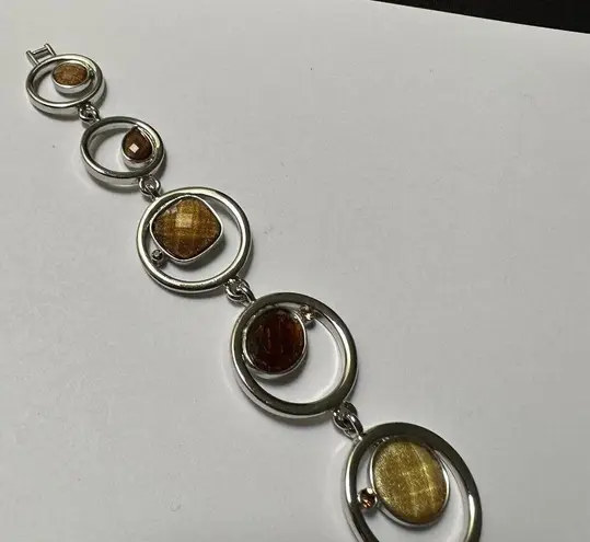 Lia Sophia Women’s Signed Rhinestone Silver Tone Brown Bracelet 7.5 Inch