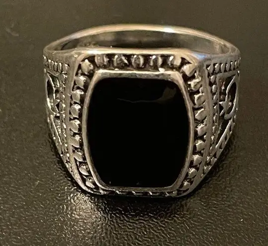 S925 silver natural obsidian ring size 9