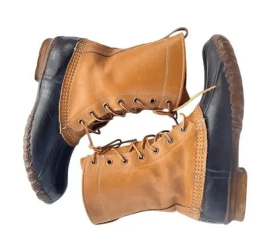 Vintage 1960s L.L. Bean Maine Hunting Duck Boots 8 Tan Leather Rubber Sole USA Brown