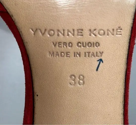 Yvonne Kone Women’s Size 38 7.5 Red Suede Wrap Tassel Ankle Open Toe Pumps Heels