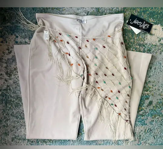 Vintage Y2K Joey B bootleg knit beaded scarf pants, size large Tan
