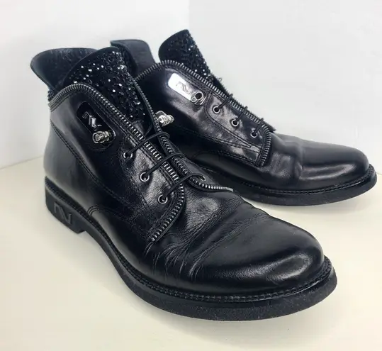 Nursace Womens Black Leather Slip On Rhinestone Ankle Boots Booties Sz EU 37