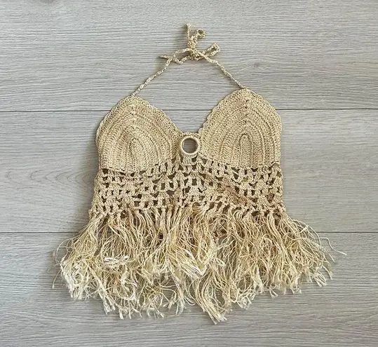 Handmade Brazilian Crochet Fringe Top Gold