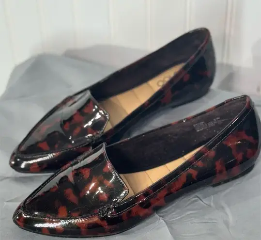 Me Too Aiora Tortoiseshell Patent Loafers Pointed Toe Flats 6W Mobwife Office