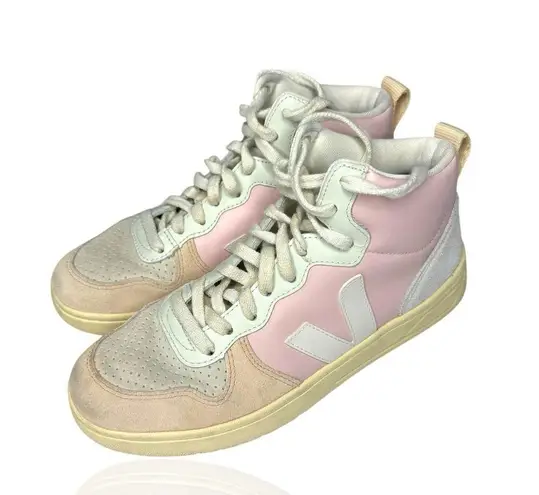 VEJA V-15 Leather Petale Sneakers Size 8 / 39 EUR Womens White Multi Shoes Suede