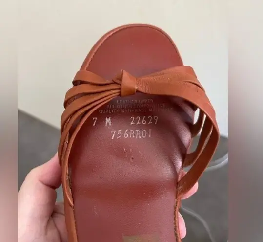 VINTAGE Buskens 1970s cognac leather ankle strap boho wedge sandals Sz 7