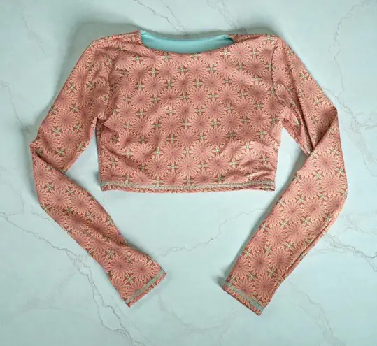 ISA & ANA Floral Long Sleeve Rash Guard Workout Crop Top Size Small Orange