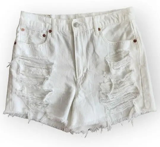 American Eagle  White Ripped Distressed High Waisted 90s Boyfriend Jean Shorts 8