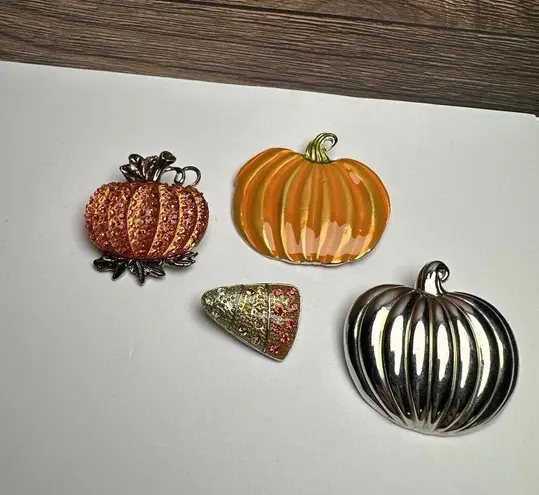 Pumpkin / Candy Corn Autumn Fall Brooch Pin Lot Of 4
