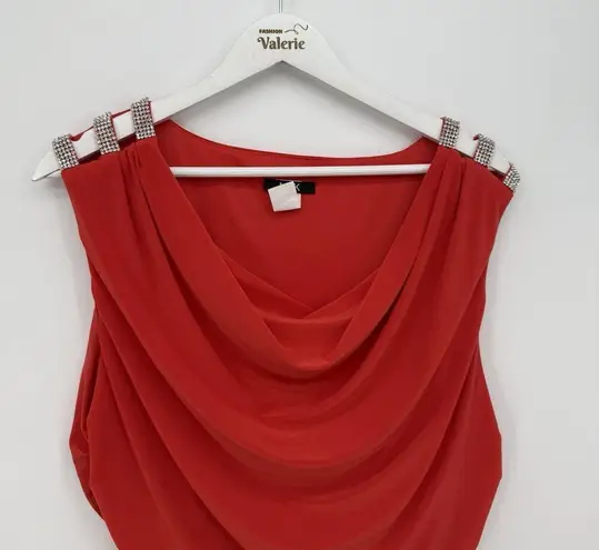 MSK Red Cowl Neck Ruched Formal Dress Rhinestone Size 16 Y2k