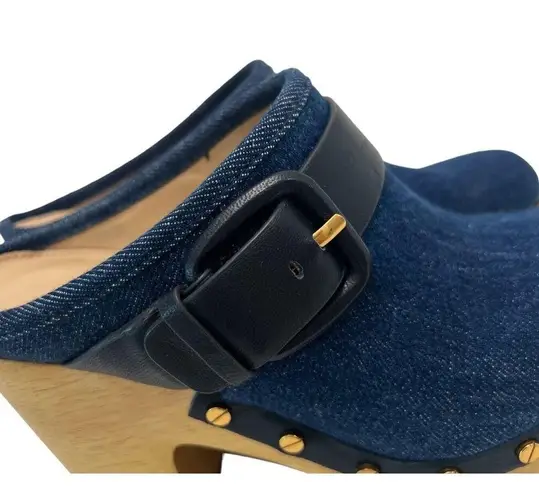 Veronica Beard  Dacey Buckle Platform Clogs Eclipse Blue Denim Mules Slip On 6