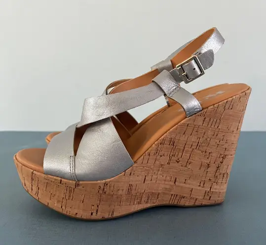 Kork-Ease Korks by  Metallic Silver Strappy Cork Wedge Platform Sandals