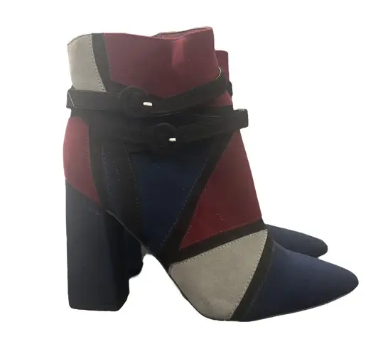 JustFab Adler Women's US 7 Ankle Boots Block Heel Color Strap Buckle Pointed Toe Blue