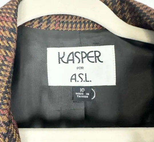 Vintage Houndstooth Plaid Blazer Skirt Suit Size 6 Two Piece Old Money Preppy Brown