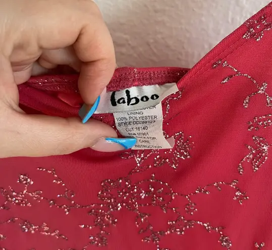 Taboo Vintage 90s Y2K Red Pink Floral Glitter Ruched Asymmetrical Mini Dress