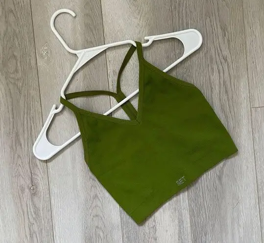 Set Active Top ribbed longline bra womens Green (small) workout athleisure party