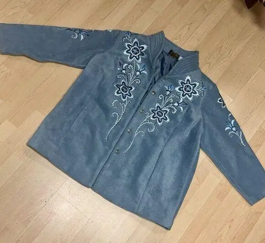 Bob Mackie Fleece Jacket Size 2XL Blue Floral Embroidery