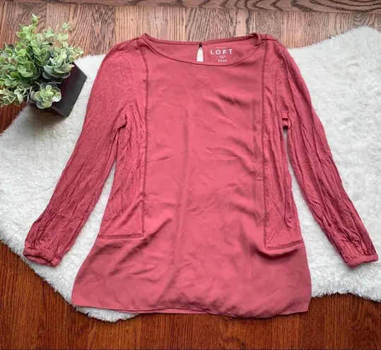 Loft ⭐️ Ann Taylor  Pink Lace Mixed Media Blouse XXSP