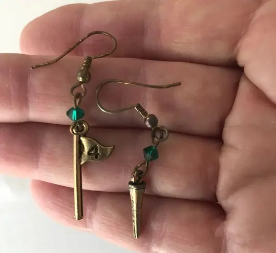 Golf Earrings Tee Flag Green Handmade Vintage