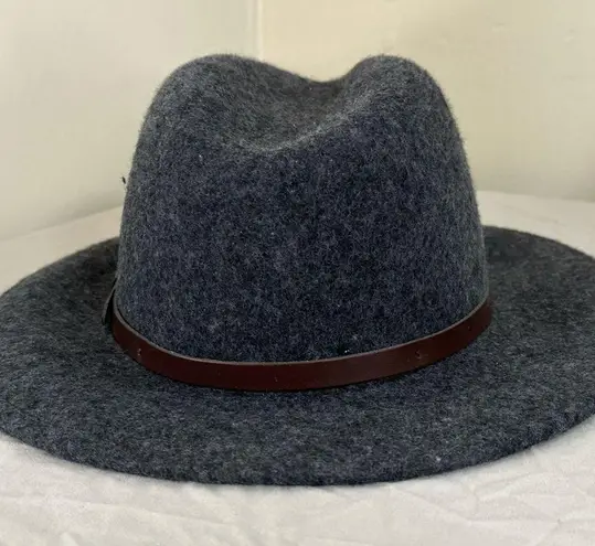 Vintage Italian Wool Fedora Hat Size 56 Gray Felt Wide Brim Leather Band Italy