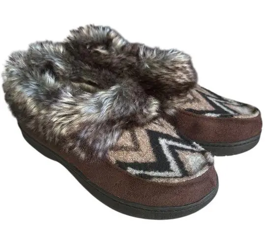 Slipper Shoes Brown Tan Faux Fur Trim Size US Size 8 Indoor/Outdoor Soles. NWOT