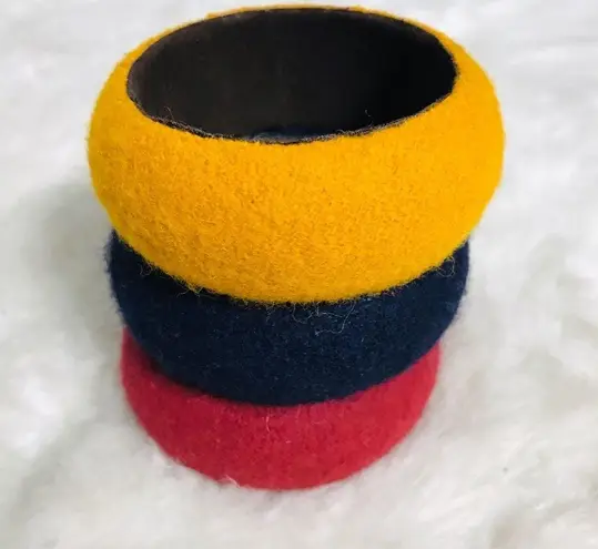 Set of 3 Stackable Felt Kidcore Bangles Primary Colors Red Yellow Blue
