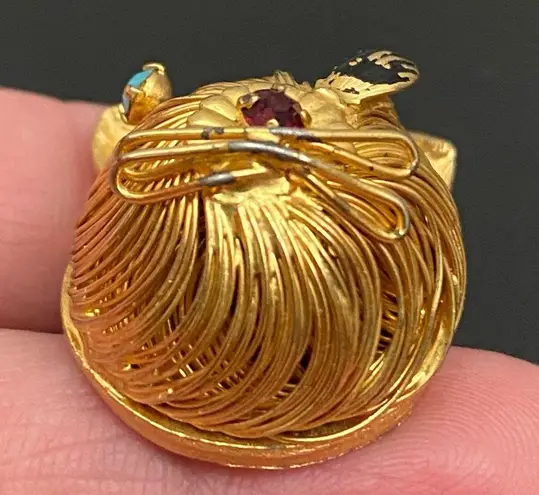 Head Vintage Unsigned Gold-tone Wired Cat CZ Stones Small Cat Brooch