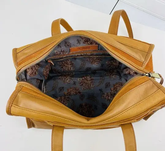 HOBO Tan Velvet Hide Suede Leather Patchwork Double Handles Satchel Shoulder Bag Brown