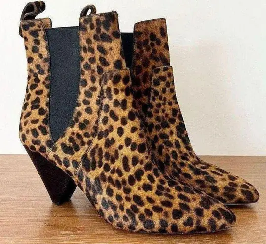 Veronica Beard calf hair animal print brown black mid heel ankle boots 9.5