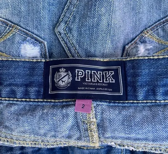 Victoria's Secret  Pink Denim Skirt Womens 2 XS Blue Mini Distressed Y2k Frayed