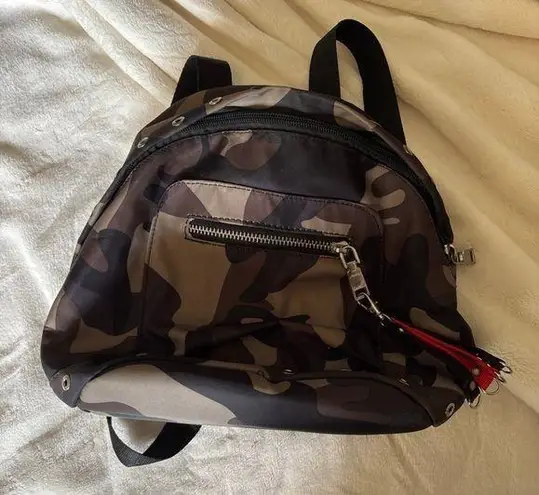 Brown and Black Camouflage Backpack with Zippered Compartment