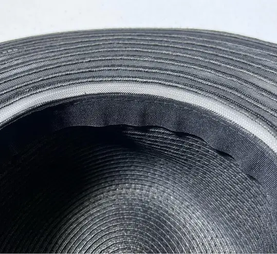 Black Striped Woven Straw Floppy Hat