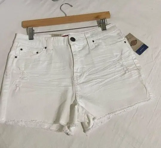 Dickies Shorts Junior Size 11/30 NWT Denim White High Rise Distressed Raw Hem
