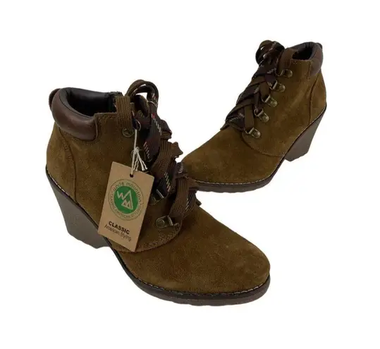 White Mountain *New Liberty Wedge Ankle Booties Womens 9M Brown Suede Lace Up
