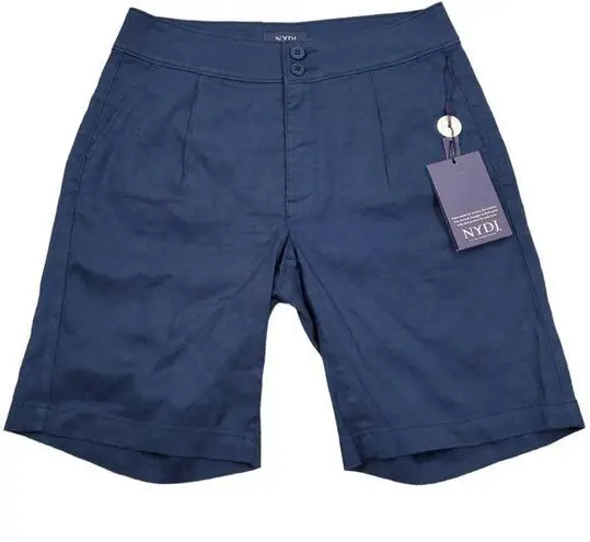 NYDJ  Modern Bermuda Linen Blend Shorts Oxford Navy Blue Size 0 Lift Tuck