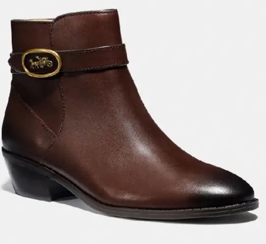 Coach Dylan Genuine Leather Walnut Brown Ankle Booties